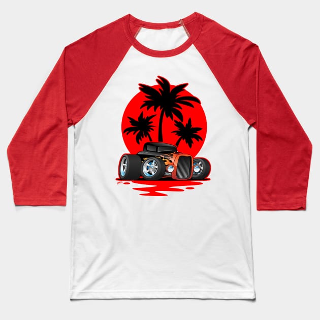 Classic 30s Style Hot Rod Car at Sunset with Palm Trees Baseball T-Shirt by hobrath